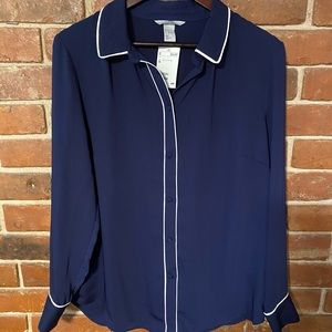 H&M Navy With White Lines Long Sleeve Button 14